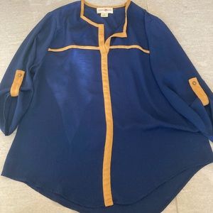 Yellow & blue 3/4 sleeve chiffon top